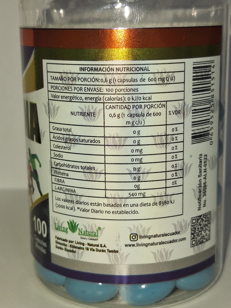 L-ARGININA 600MG X 100  LIVING NATURAL