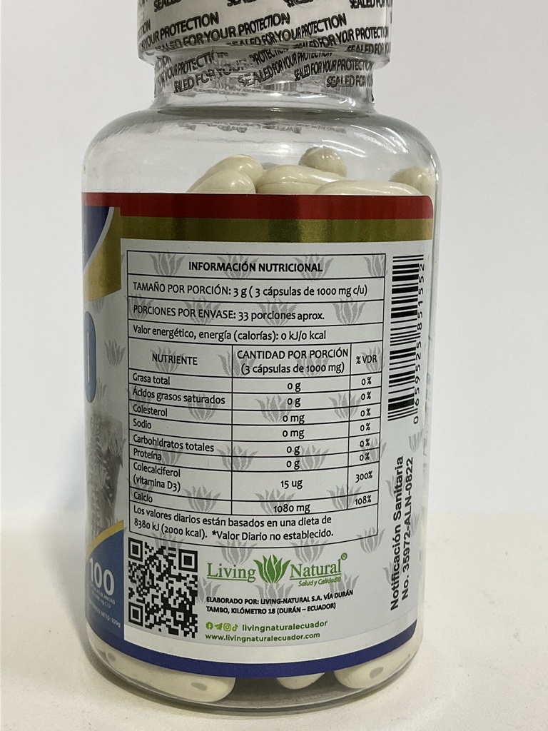 CALCIO + VITAMINA D3 X 100 CAPSULAS LIVING NATURAL