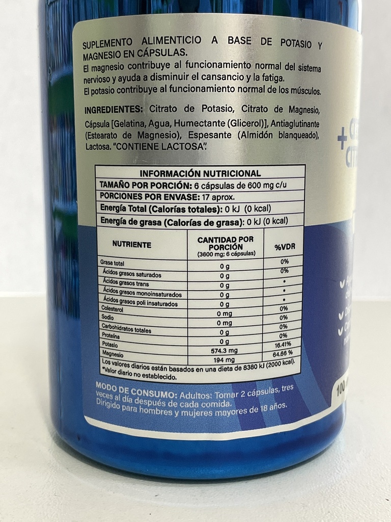 CITRATO DE POTASIO + MAGNESIO FORTE X100 NATURAL FACTOR