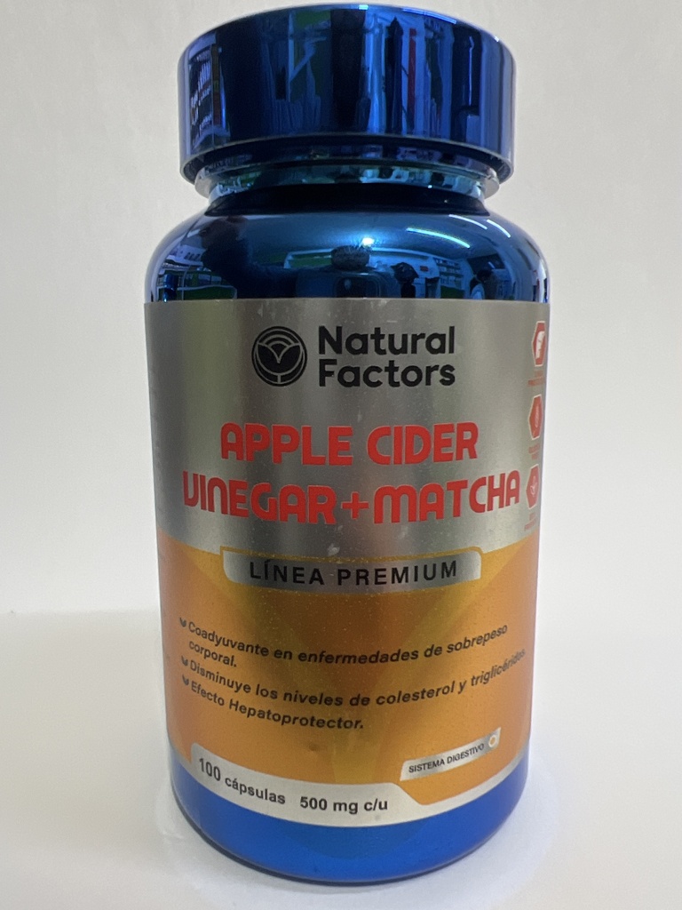APPLE CIDER VINEGAR MÁS MATCHA CAPSULAS 500 GR CAPSULAS NATURAL FACTOR 