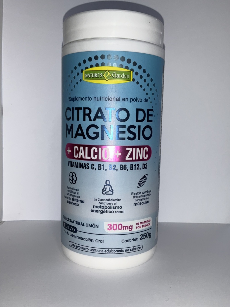 CITRATO DE MAGNESIO + CALCIO + ZINC 250G LIMON CELESTE NATURES GARDEN