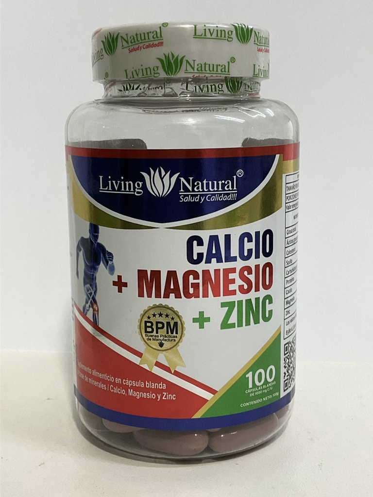 CALCIO + MAGNESIO + ZINC X 100 CAPSULAS LIVING NATURAL