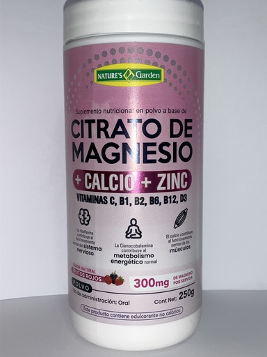 CITRATO DE MAGNESIO + CALCIO+ ZINC ROSADO 300MG NATURES GARDEN