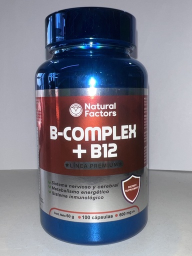 B- COMPLEX + B12 CAPSULAS 600MG X100 NATURAL FACTOR