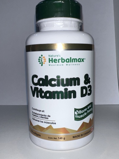 CALCIO Y VITAMINA D3 SGL 1400MG X 100 CAPSULAS HERBALMAX
